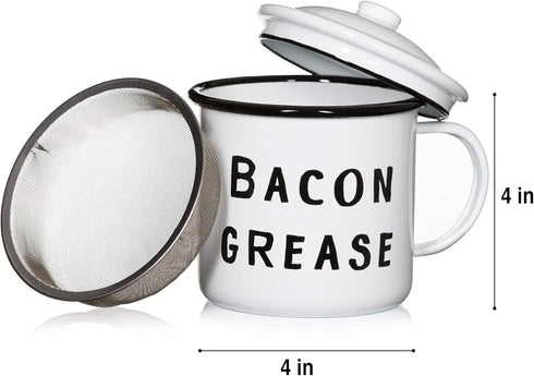 Golden Hills Mercantile Bacon Grease Saver with Strainer - Vintage Enamelware Design, 4 inch x 4 inch (Black)