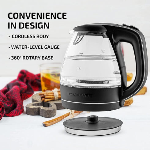 OVENTE Glass Electric Kettle, 1.5 Liter Fast Boiling Borosilicate Glass, BPA Free Auto Shut Off for Coffee & Tea