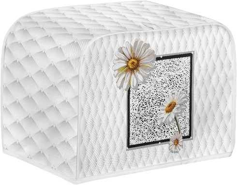 Daisy Print 4 Slice Toaster Covers White, Anti-Sputtering Bread Toaster Cover Toaster Dust Cover, Small Washable Kitchen Appliance Protector, Keep from Dust Fingerprint
