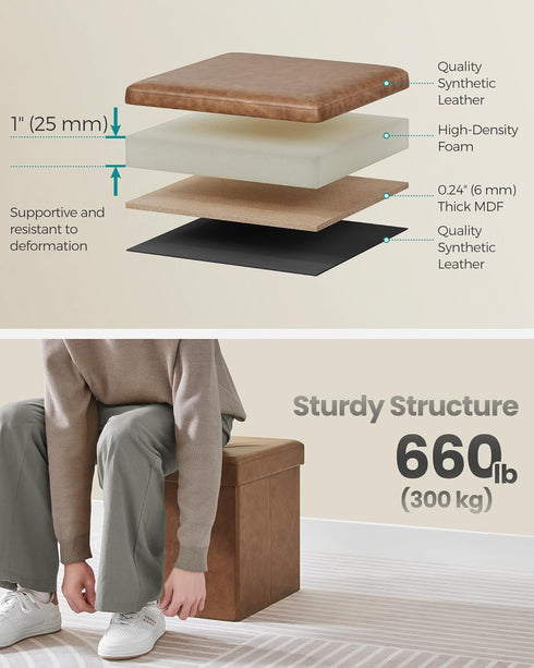 15 Inches 660 lb, ULSF010K01 SONGMICS Mazie Collection - Ottoman with Storage, Footstool, Storage Ottoman, Load