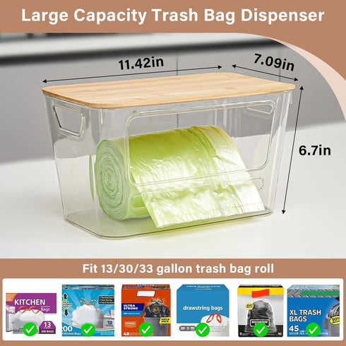Homaigie 2 Pack Trash Bag Dispenser, Extra Large Acrylic Trash Bag Holder with Bamboo Lid, Stackable Garbage Bag Holder