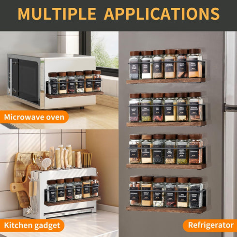 4 Pack Strong Magnetic Spice Rack Organizer for Refrigerator and Microwave Oven, Metal Fridge Shelf, Space Saver