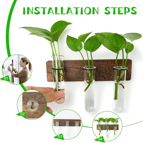 3 3 XXXFLOWER Wall Mounted Plant Terrarium with Wooden Stand PCS Hanging Planter Propagation Station with Glass Tubes