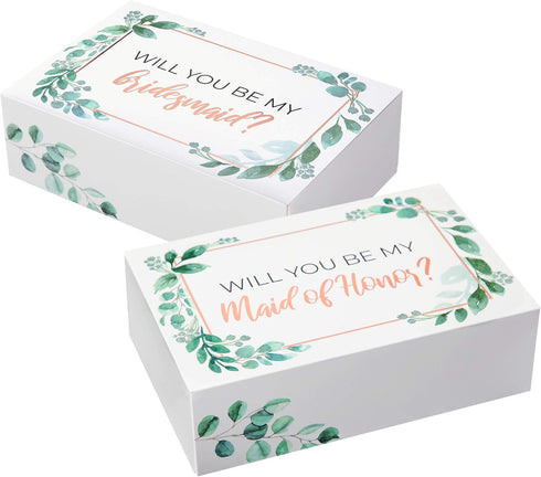 Pop Fizz Designs Bridesmaid Proposal Box Set, 6 Pack with 1 Maid of Honor and 5 Bridesmaid Boxes, Greenery