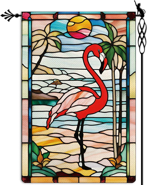 Welcome Summer Garden Flag, 12.5x18" Spring Summer Flamingo Vertical Double Sided Rustic Farmland Outdoor Decor