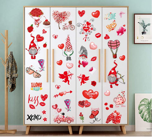 Valentine's Day Window Clings Decorations, 9 Sheets Window Stickers for Home, Office, Love Heart Decals