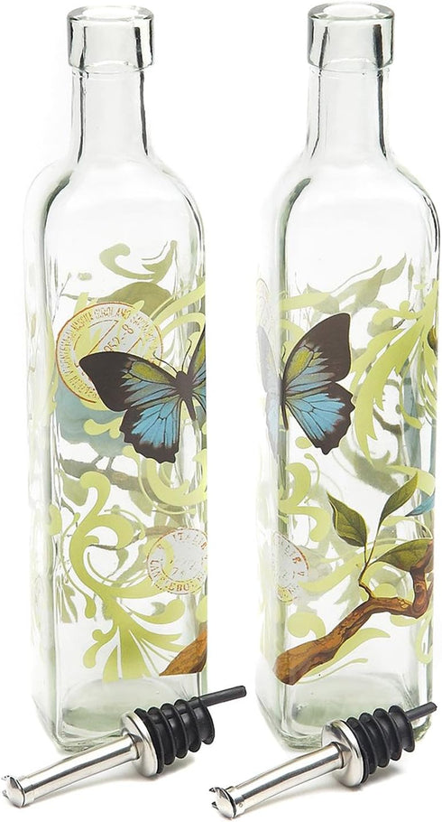 CEDAR HOME 17oz Olive Oil Bottle Set, Glass Dispenser with Stainless Steel Leak Proof Pourer Spout for Cooking or Salad