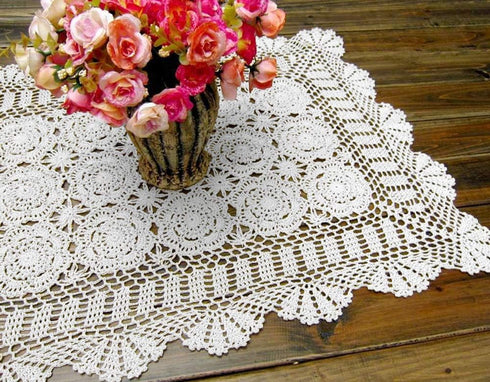 Damanni Cotton Handmade Crochet Lace Table Runner Doilies, 19 Inch by 35 Inch, White Dresser Scarves