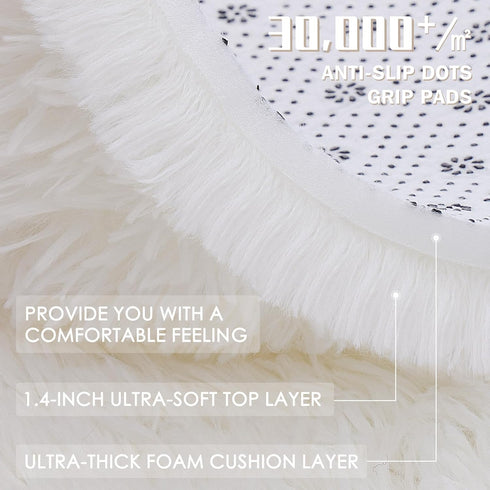 4 OLANLY Ivory Round Rugs for Bedroom - Machine Washable, ft Circle Area Rugs for Living Room, Soft and Fluffy Shaggy