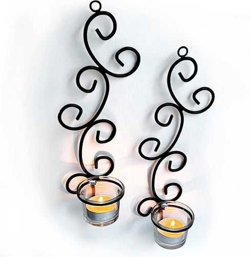 Lilys Home Deco Swirl Wall Sconce Tea Light Candle Holders, Steel, Black,