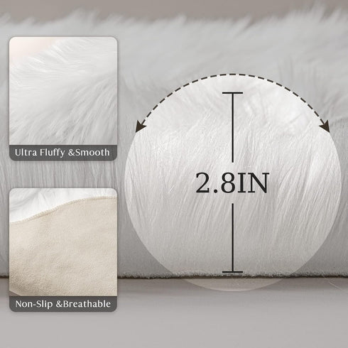 Ashler Faux Fur Rug, Black Area Rugs, Fluffy Sheepskin Fur Rug, 2 x 6 Ft, Machine Washable Shag Rug