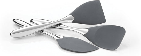 nambe Curvo Slanted Spatula, 12 Inch Heat Resistant Kitchen Turner, Stainless Steel and Silicone
