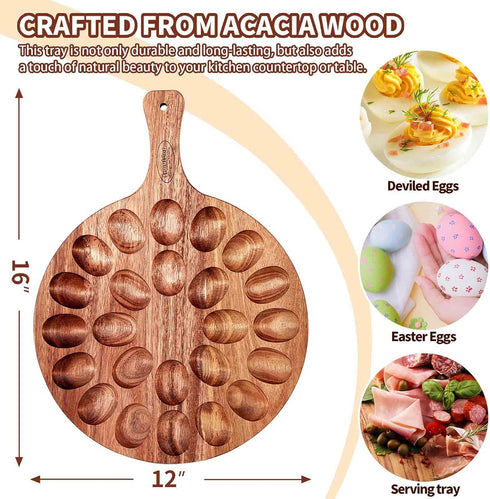 Platter,24 Countertops Acacia Wood Deviled Egg Holes Deviled Egg Tray.Round Deviled Egg Holder for Deviled