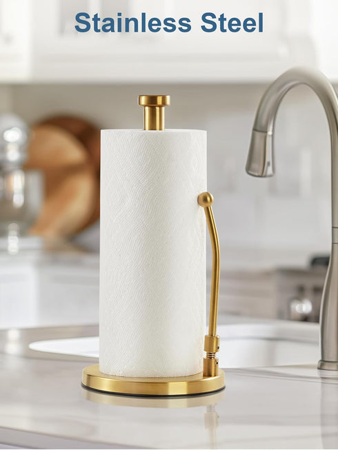 SMARTAKE Paper Towel Holder, Standing Weighted Base Dispenser for Kitchen, Non-Slip Stainless Steel Roll Stand