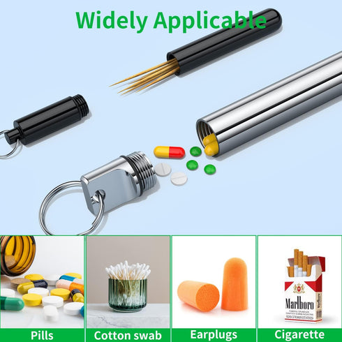 4 Pieces Metal Toothpick Holder, Aluminum Waterproof Case with Keychain, Portable Pocket Toothpick Container, Silver