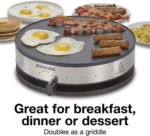 Proctor Silex Electric Crepe Maker with 13” Nonstick Griddle, Stainless Steel