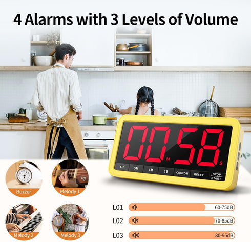 7.8 3 4 3 Countdown Count VOCOO Digital Kitchen Timer with Extra Large Display, Magnetic, Brightness, Alarms and Volume