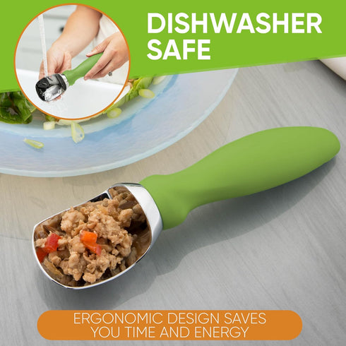 Spring Chef Green Heavy Duty Ice Cream Scoop, Non-Slip Handle, Professional Metal Kitchen Tool