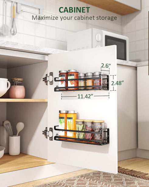 Doakhirmit 16 RV,2 Pack Wall Mounted Spice Rack with Hooks, Rustic Wood Spice Organizer Shelf for Stove Cabinet Pantry