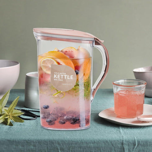 2 Pack 2 Coloch Quart Plastic Water Pitcher with Flip Top Spout Lid, Clear Slim Water Container for Fridge Door Juice