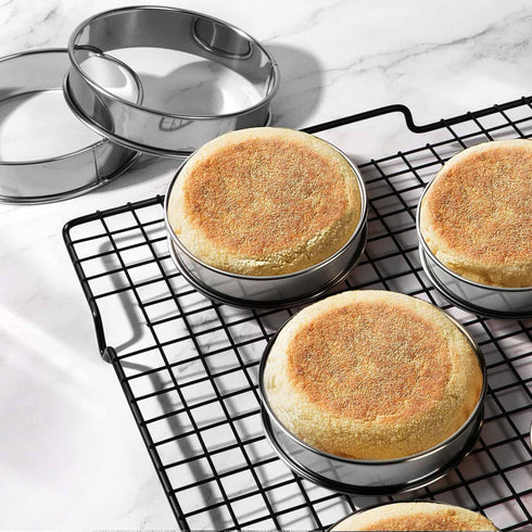 FANGSUN 4 Inch Crumpet Rings, Stainless Steel English Muffin Tart Rings for Baking, Cooking Egg Ring Mold