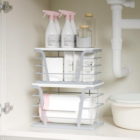 2 Pack TIDIIABODE Gray Trash Bag Organizer for Kitchen and Pantry, Upgraded Stackable Metal Garbage Bag Holder