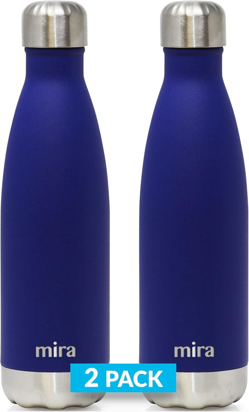MIRA 2 Pack 17 Oz Cola Shaped Insulated Stainless Steel Water Bottle, Matte Blue