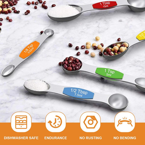Magnetic Measuring Spoons Set, Wildone Stainless Steel Double Sided Measuring Spoons Set of 7 for Dry and Liquid