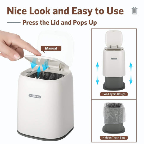 Mini Countertop Trash Can with 3 Rolls of Trash Bags, 1.5 L Wastebasket with Press Type Lid, Navy Blue
