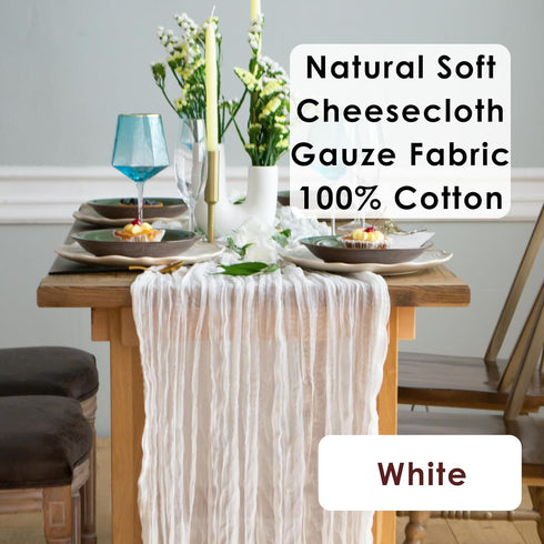 White Gauze Table Runner - Cotton Wedding Decorations Rustic Cheesecloth Fabric Bulk for Boho Party Décor
