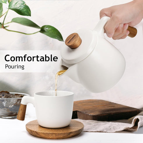 Set 34 oz MIAMIO - Teapot with Warmer / Tea Kettle with Infuser for Steeping Loose Tea Leaves - Gift for Women/Tea