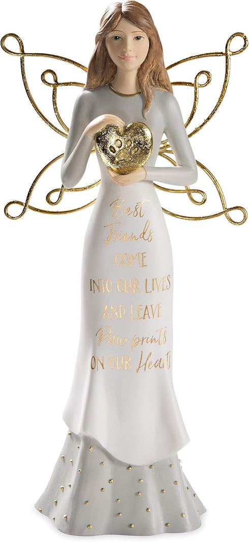 Pavilion 7.5 Inch White & Gold Figurine, Best Friends Come Into Our Lives and Leave Paw Prints On Our Hearts in Memory