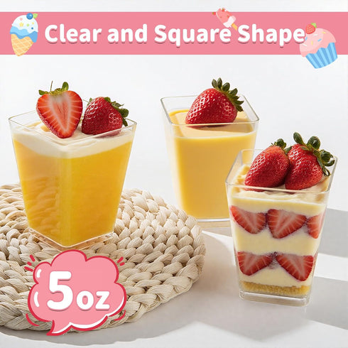 5 oz LRCXL Plastic Dessert Cups with Lids and Spoons, Clear Yogurt Parfait Appetizer Cup with Lids for Party, Mini