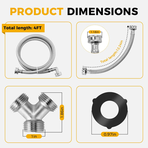 4FT Premium Steam Dryer Hose Installation Kit - 4 Ft 90 Degree Elbow Stainless Steel Hose, Inlet Adapter Hose, Y