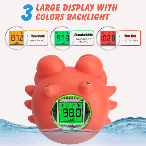 IPX8 Swimming Floating Crab Baby Bath Thermometer Rechargeable Digital Pool & Bathtub Thermometer, Baby Shower Gifts