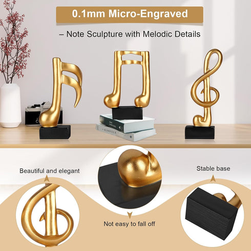 Blltzzz 3 Pcs Music Note Sculptures,Handmade Modern Musical Decoration Table Centerpiece Statue for Piano Bookshelf