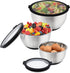 Rorence Stainless Steel Mixing Bowls Set - 3 Nesting Metal Salad Bowls with Transparent Lids, Non-slip Silicone Bottom