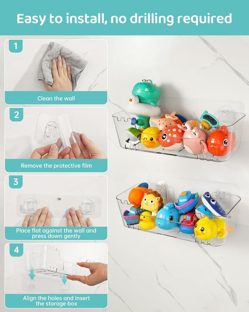 2 Pack, Bath Toy Storage Organizer Transparent Bath Toy Holder with Drain Holes, Durable Plastic Bathtub Toy Storage