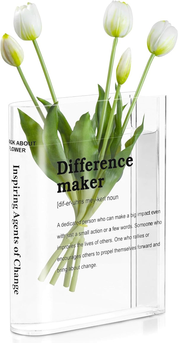 BuyCard Clear Acrylic Book Vase for Flowers, Transparent Flower Vase for Home