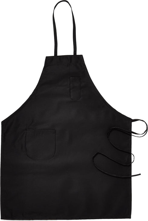 Winco BA-PBK Full Length Bib Apron with Pocket, Medium, Black