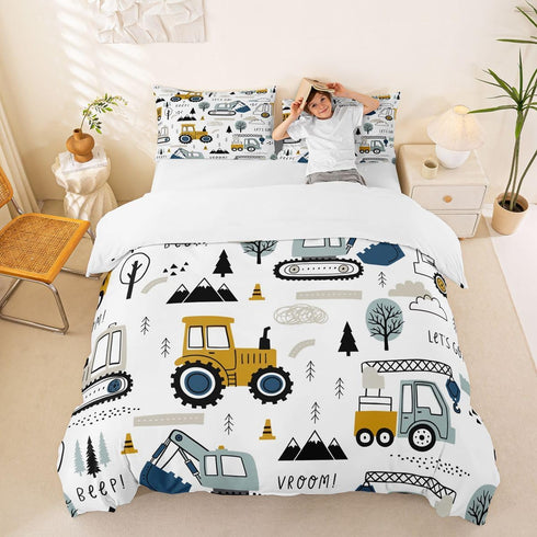 Set Set Set 2Pcs Feelyou Cartoon Car Kids Bedding Construction Bedding Duvet Cover Boys Decor Equipment Trucks