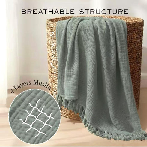 KyraHome 100% 60"x80", Summer, Organic Cotton Throw Blankets, Plant Dyed, Lightweight Warm, Gauze Soft Muslin Blankets