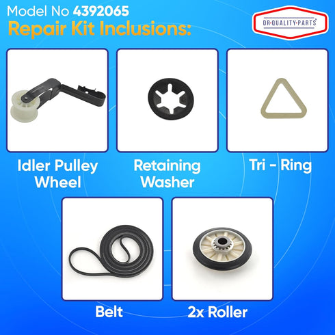 4392065 Dryer Repair Kit - Drum Belt 341241, Idler Pulley 691366, 2 Rollers 349241T, Compatible with Whirlpool