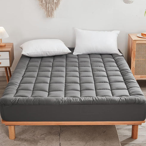 Mattress Pad Cover with 18” Deep Pocket - Fits Up to 8”-21” Cooling Bed Topper, Soft and Breathable Cover, Gray, Queen