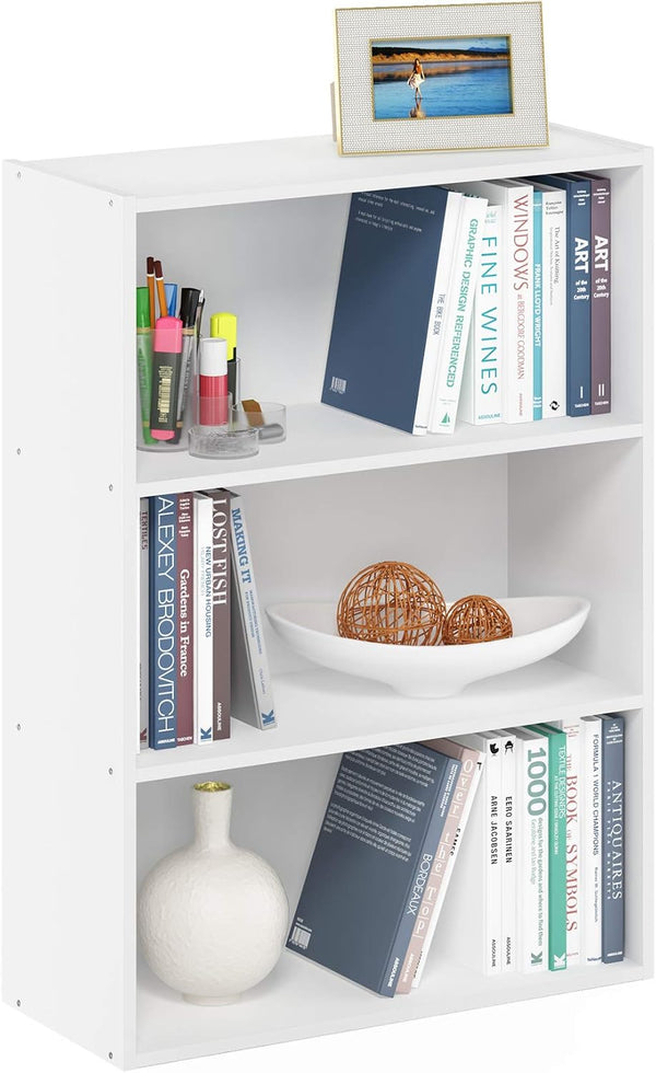 Furinno Pasir 3-Tier Open Shelf Bookcase, Plain White, Modern Storage Solution