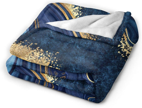 Perinsto 50"X40" Blue Painted Marble Throw Blanket Ultra Soft Warm All Season Marbling Painting Decorative Fleece