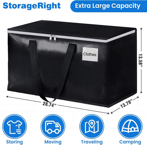 StorageRight Large Moving Bags Heavy Duty Storage Totes for Storage,Packing & Moving Collapsible Moving Supplies with Large Capacity, Reinforced Zippers and Handles, 88L, 4 Packs