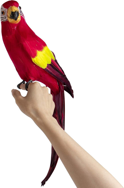 AUEAR 17.7 Inch Red Lifelike Artificial Birds, Feathered Fake Parrot Decor Model for Craft Decoration