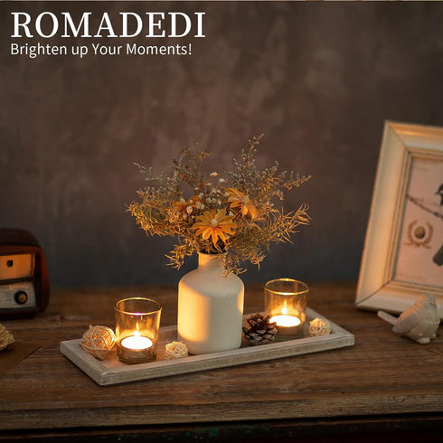 13.5 inch Romadedi Wooden Decorative Tray Candle Holder - Wood Long Narrow Tray Home Decor Small Rustic Farmhouse