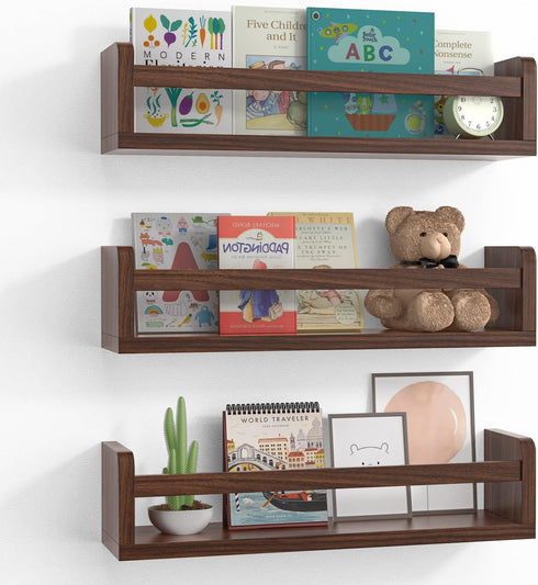 Floating Wall Nursery Book Shelves for Bedrooms Kids 16.5 Inch Walnut Color
